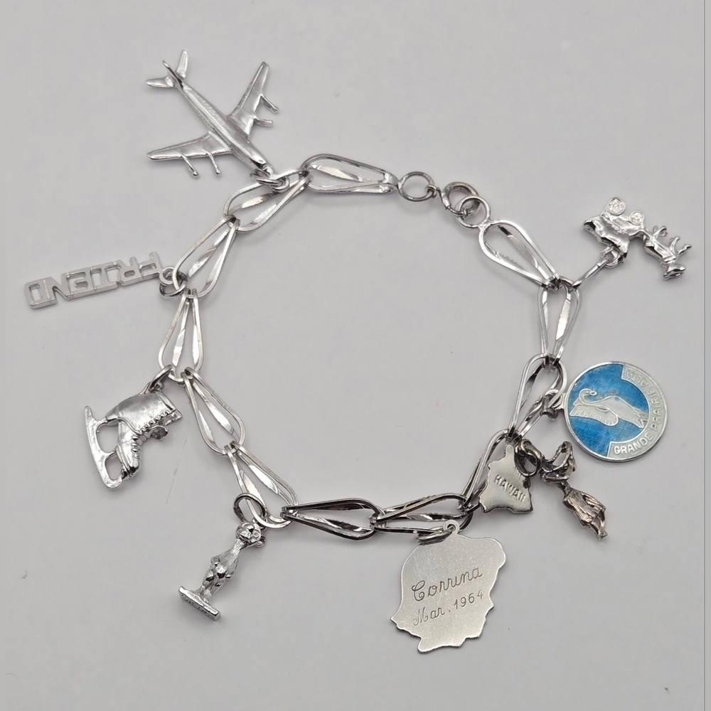 Rare 1960s Sterling Silver Travel Charm Bracelet Nick Davis Silver Designer